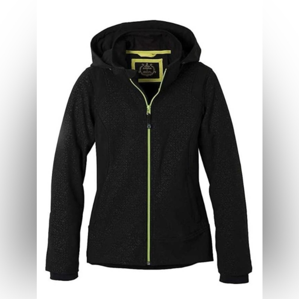 Prana Black Hooded Jacket with Lime Zip Detail